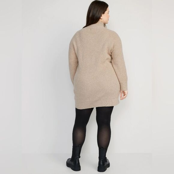 NWT Tan Mock Neck Quarter Zip Mini Sweater Shift Dress - Picture 5 of 13